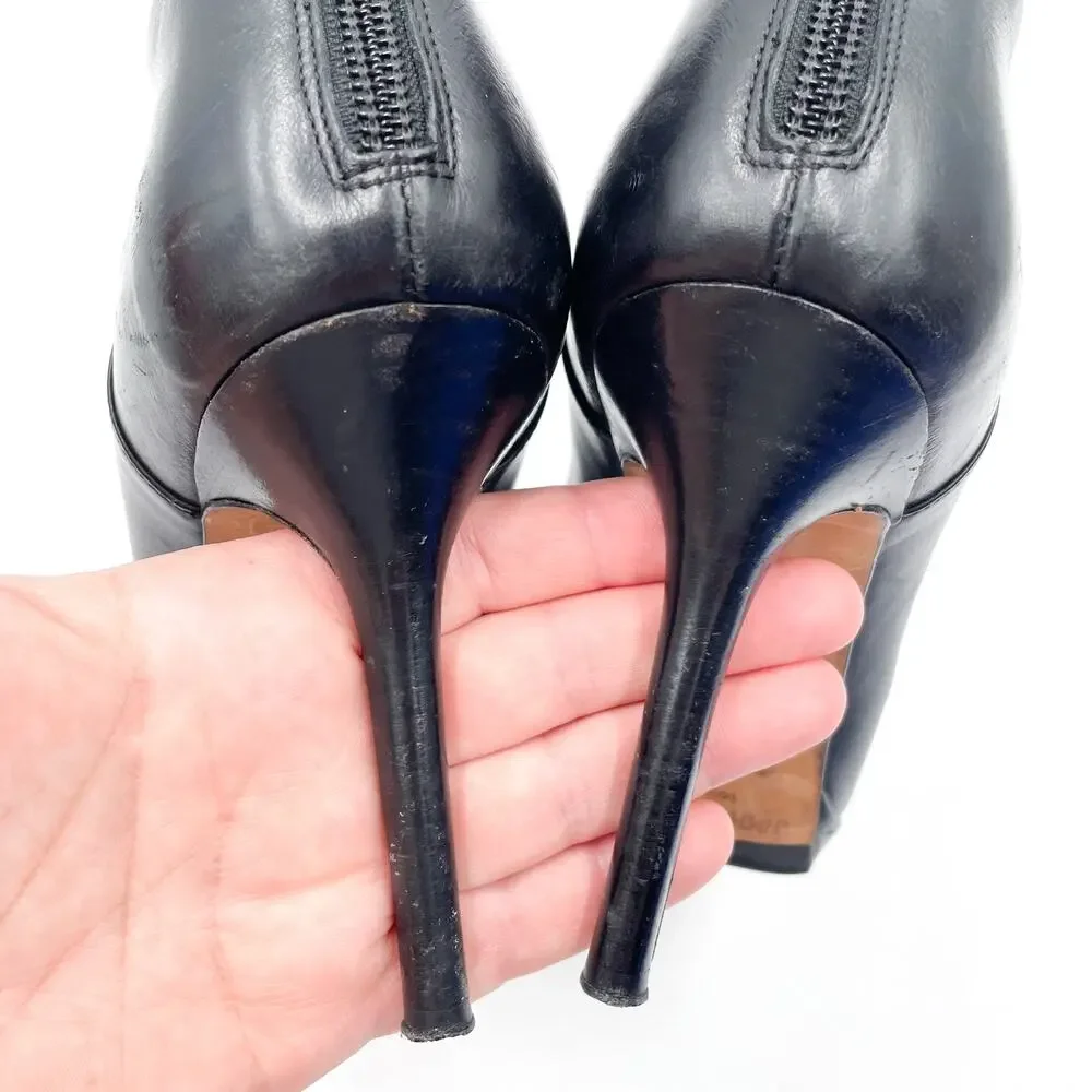 Jimmy Choo Ankle Booties Black‎ Leather Stiletto Heels Boots Sz 37.5 / 7.5